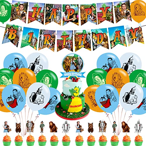 The Wizard of Oz Party Decorations Princess Birthday Party Supplies Includes Banner- Cake Topper - 24 Cupcake Toppers - 18 Balloons