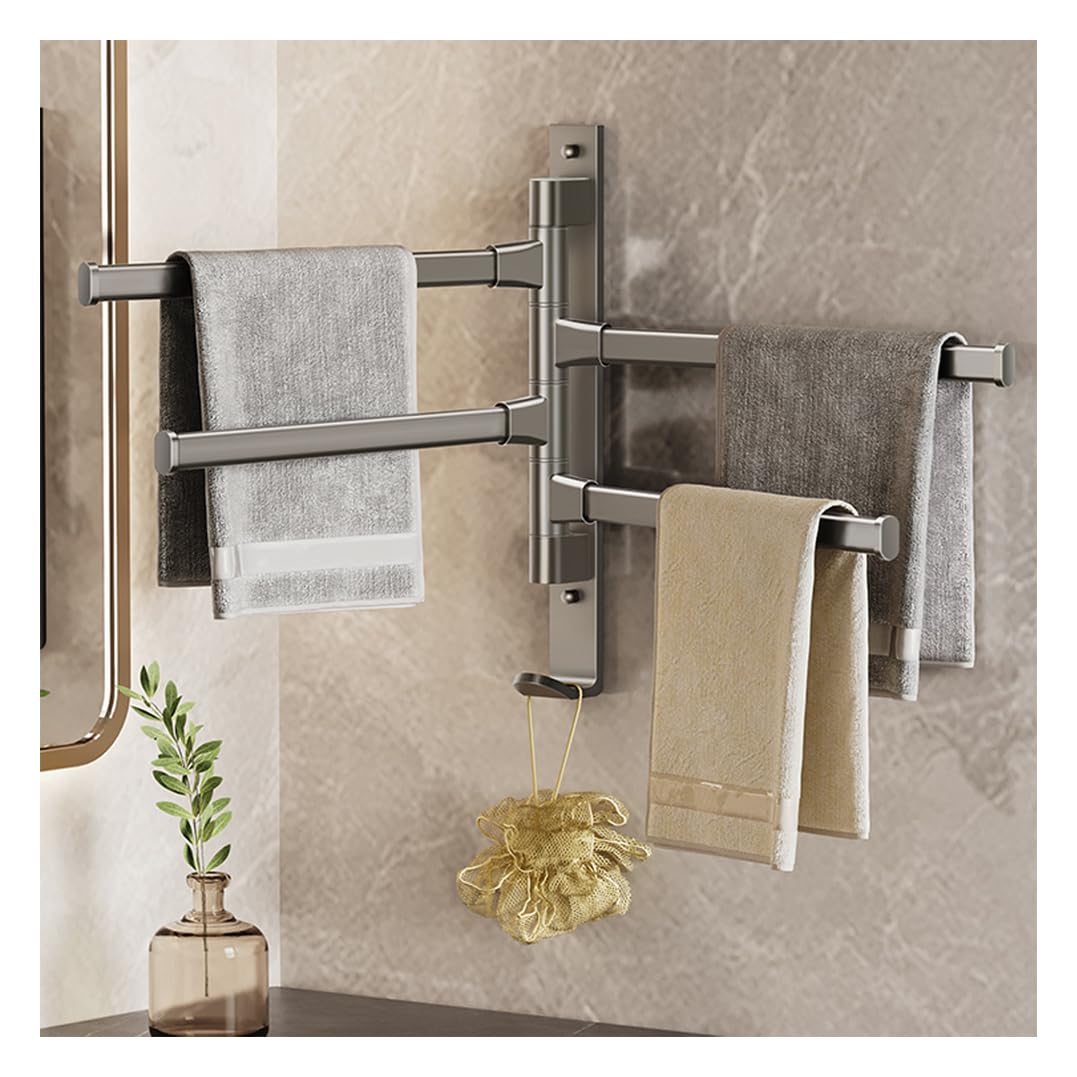 LMYSXAOZ Heavy Duty Swivel Towel Rack - Widen Rod Swing Out Bar Space Saving Swinging for Bathroom Polished Chrome Rustproof Wall Mounted Hold grey-4bar