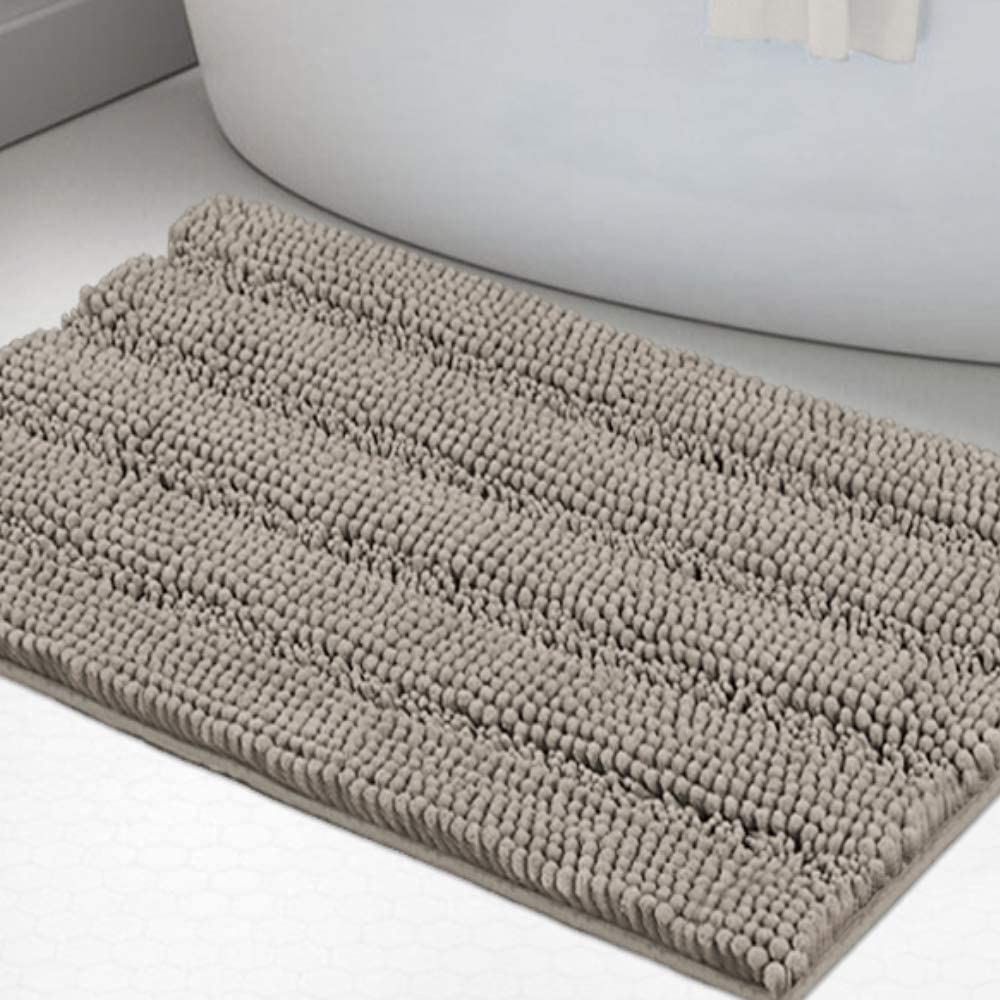 Turquoize Bath Mats for Bathroom Non Slip Extra Thick Chenille Striped Bath Rug Absorbent Non Skid Fluffy Soft Shaggy Rugs Washable Dry Fast Plush Mats for Indoor, Bath Room,60 x 90cm,Khaki