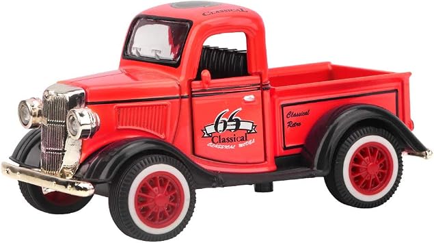 Pickup Truck Model Toy, Electric Sound Light Alloy Pull Back Car Vehicle for Toddlers Red