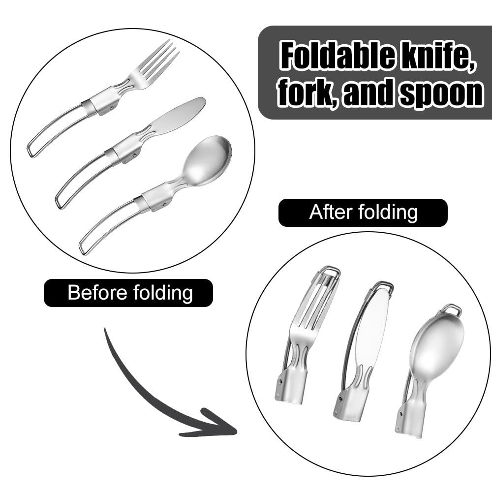 Camping Mess Kit, 2PCS Stainless Steel Camping Utensils Set with Bowls Plates Cups Forks Spoons and Knives 1 to 2 Persons Camping Dishes for Kitchen Camping