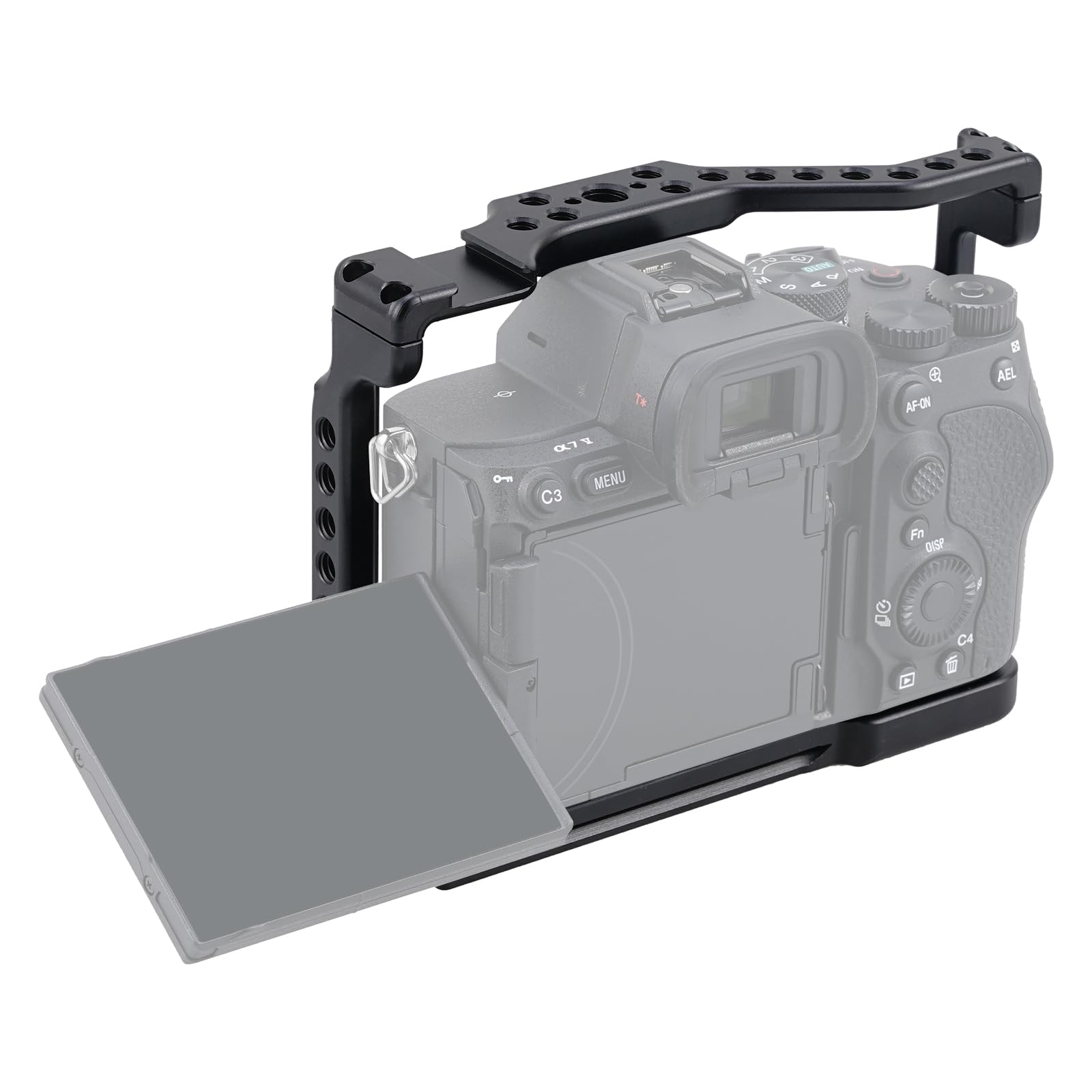 Hersmay Jaula A7 V con asa superior, jaula de aleación de aluminio para cámaras Sony A7 V sin espejo, estabilizador de aparejo de grabación de video con montaje de 0.25 pulgadas y agujero de