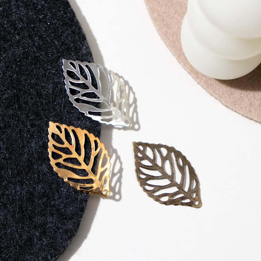 AKOAK 50 Pcs Hollow Leaf Metal Flower Pieces, Pendant Jewelry Making Leaf Connector DIY Handicraft Decoration - Image 8