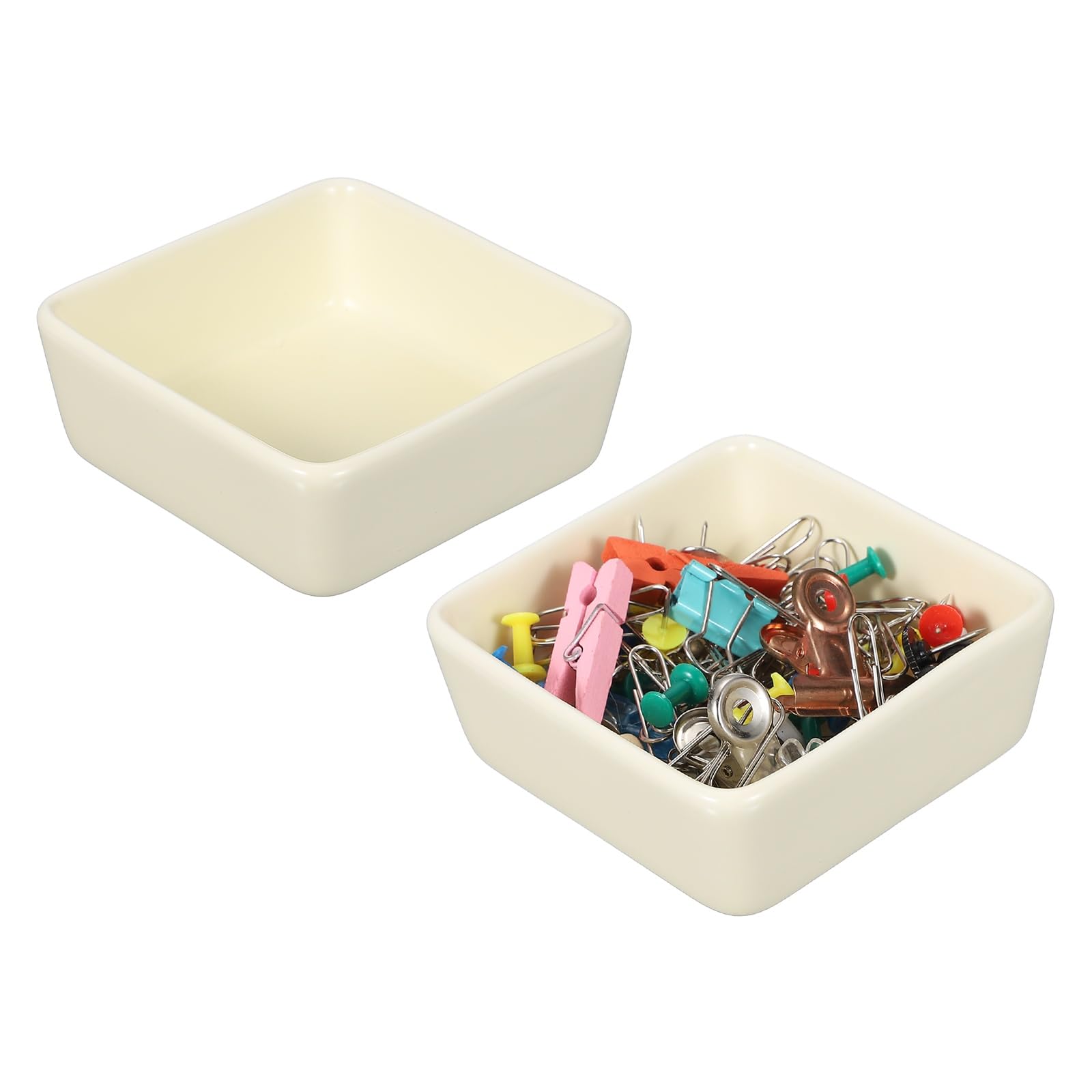 PATIKIL Square Paper Clip Holders, 2 Pcs Ceramic Clip Dispenser Organizer Desk Organizer Accessories for Office Desktop Decor Bobby Pin Binder Paper Clamp, Beige
