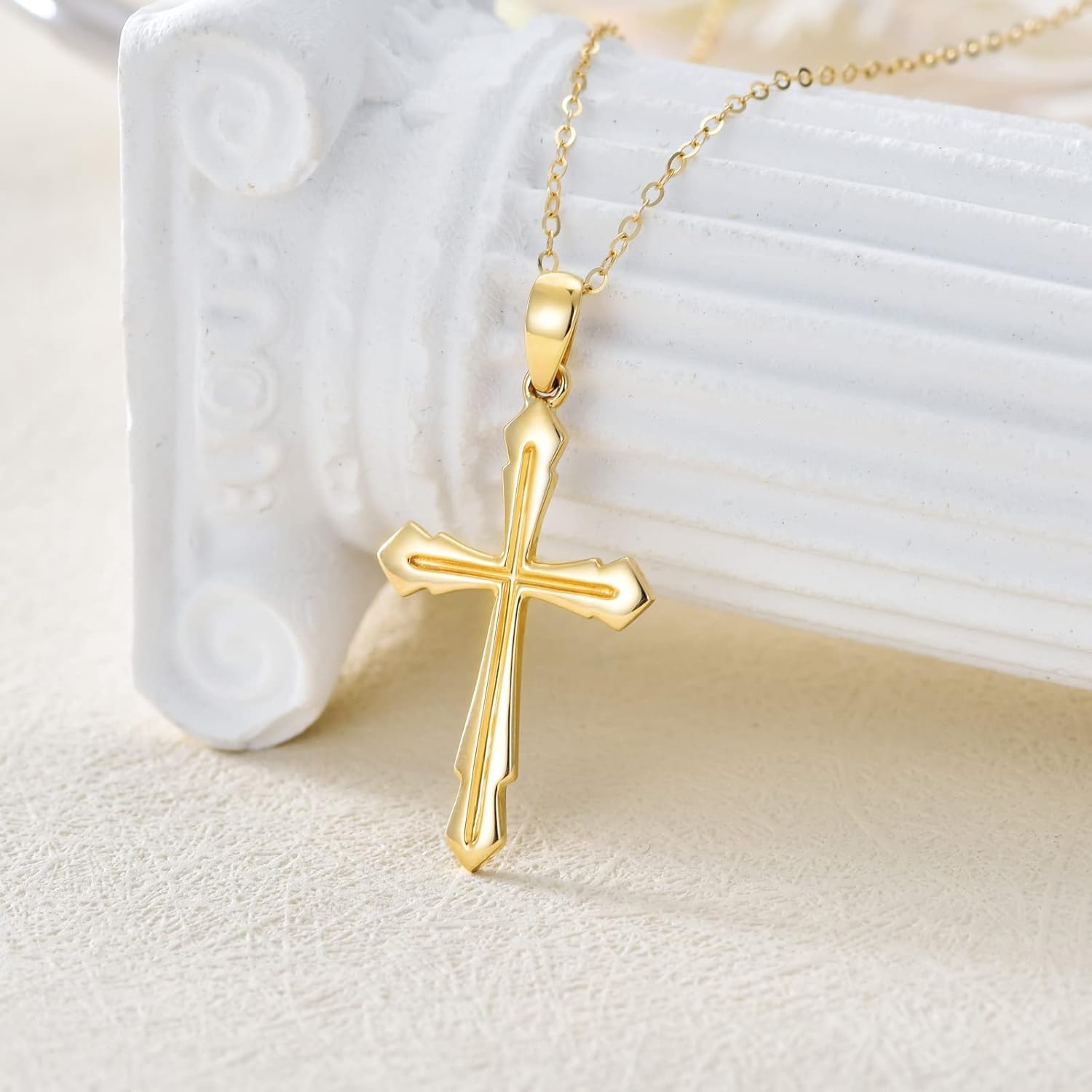 14K Gold Cross Necklace for Women Real Gold Cross Pendant Necklace and Chain Dainty Religious Cross Jewelry Gifts for Wife Girlfriend Her 16+1+1 inch - Image 5
