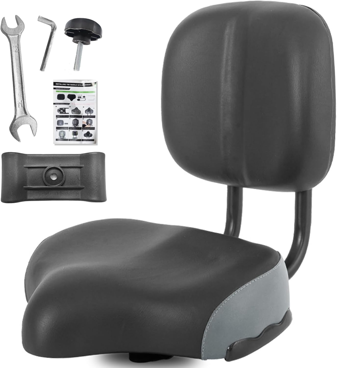 Bike Seat with Backrest, Oversized Comfortable Ergonomic Design Bicycle Saddle for Men and Women Adjustable Height Bike Saddle for Tricycle City Bike Commuter Bike Electric Bike