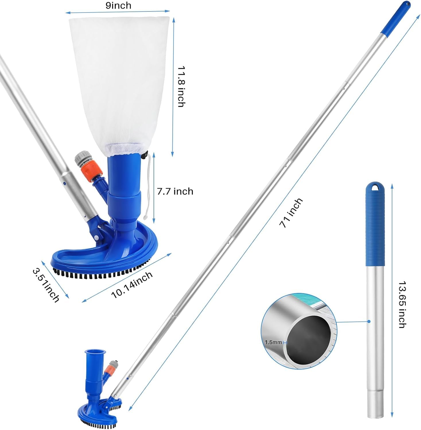 Aspirateur Ertisa Brosse Sac Filet Portable Aspirateur De Piscine Ertisa - Kit De Nettoyage Avec Perche 180cm Kit Nettoyage Piscine Ertisa Perche Aluminium 180cm Brosse