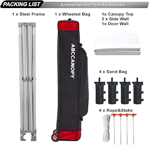 Miniatura 5 de Abccanopy - Toldo de 10 x 10 pies, con paredes laterales, sombra instantánea, con bolsa con ruedas para guardarlo. Incluye 4 bolsas de lastre,