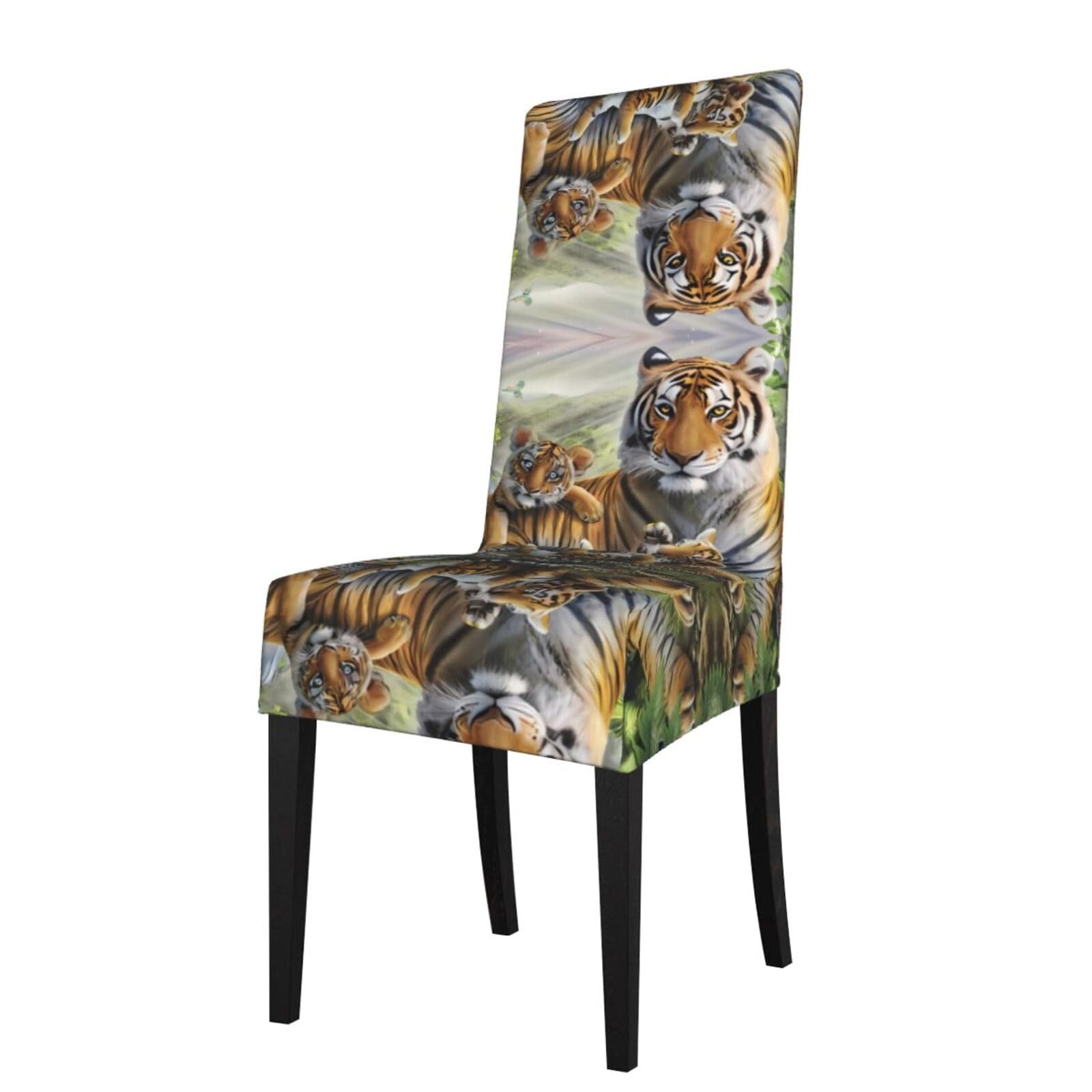 HJFCZH Jungle Tigers Cub Prints Dining Chair Throw Covers – Stretchable Polyester-Spandex Fabric for Elegant Home & Event Decor - Universal Fit & Easy Care
