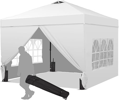 Miniatura 10 de Toldo desplegable de 10 x 10 pies, tienda de campaña instantánea para exteriores con bolsa de transporte, 3 alturas ajustables, portátil para Negro