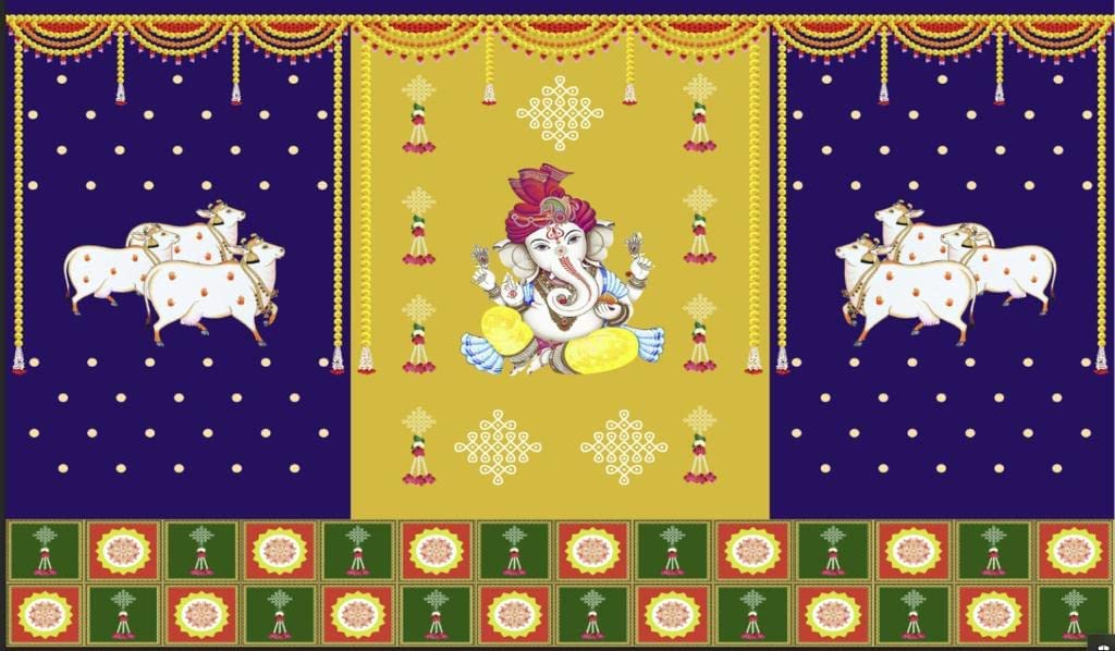 VINAYAKAMART Ganesh Backdrop for Decoration Cloth, Size 8x5 feet