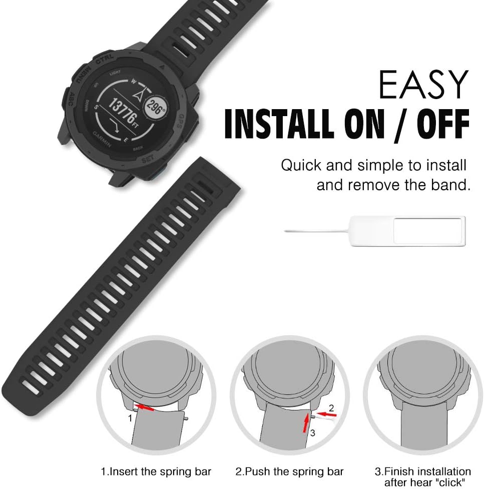 MoKo Watch Strap Compatible with Garmin Instinct Esports/Solar/Tactical/Tide Military Watch,Soft Silicone Adjustable Replacement Band Fit Garmin Instinct 2 Sports GPS Smart Watch - Black