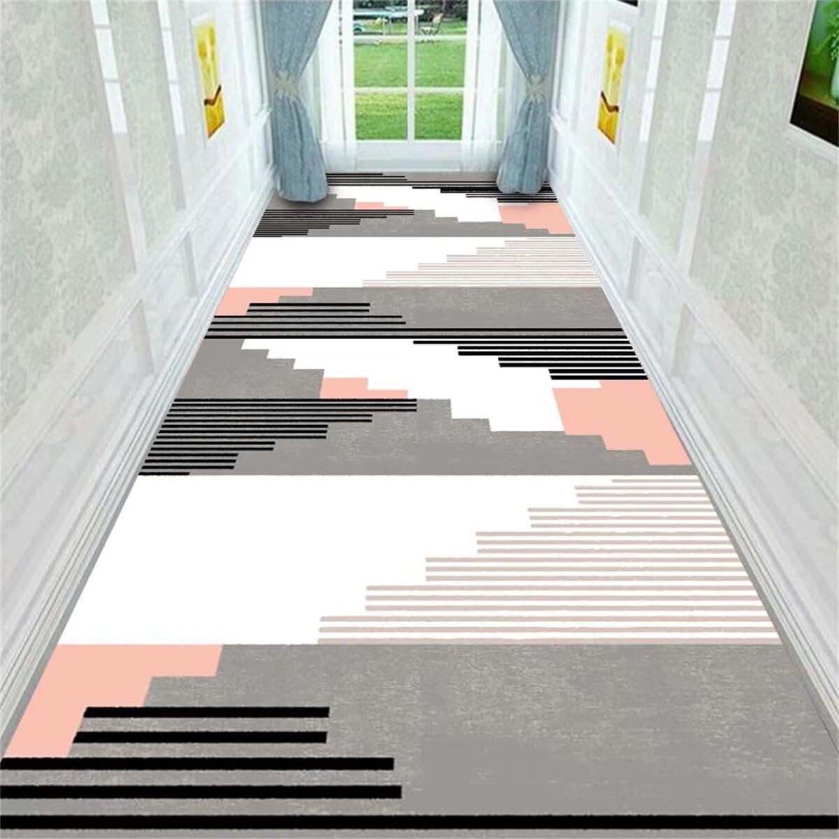 Tapis d'éveil géométrique gris-rose pour chambre et salon