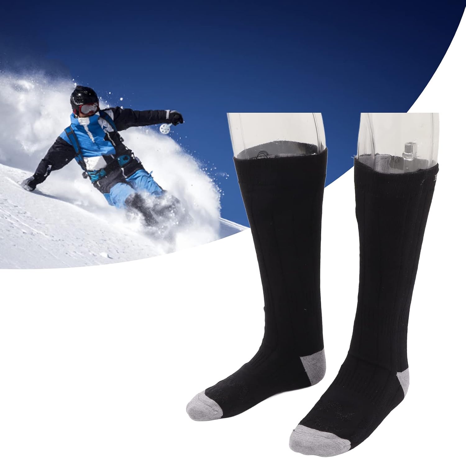 Electric Heated Socks 3 Levels Temperature Adjustment Rechargeable Black Grey for Outdoor Activities