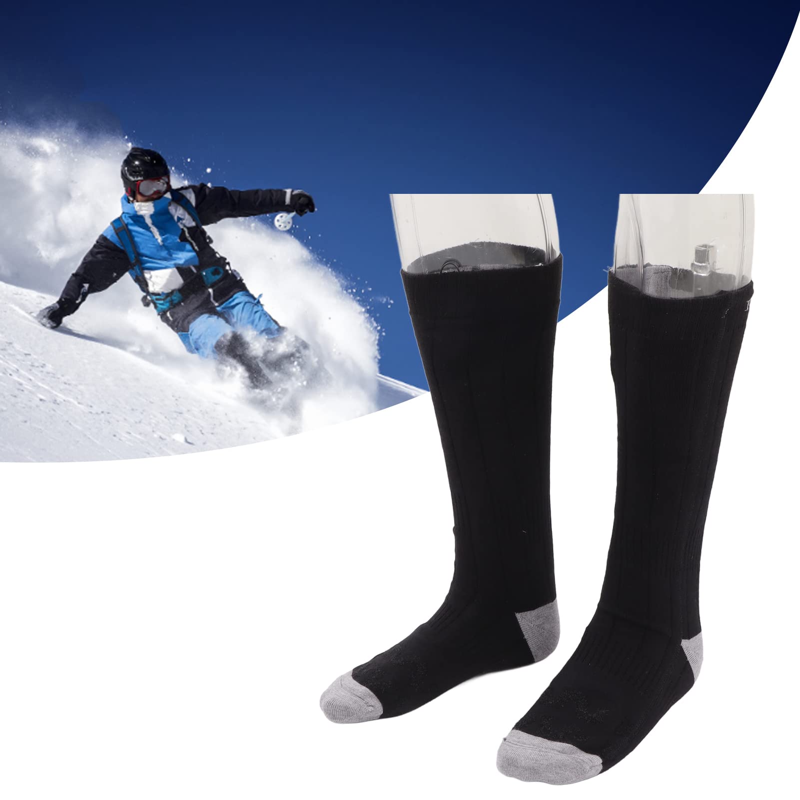 Calzini riscaldati ricaricabili Calzini elettrici caldi regolabili a 3 livelli di temperatura per uomo Donna Escursionismo Sci Cotone grigio nero PU Batteria 4000mAh