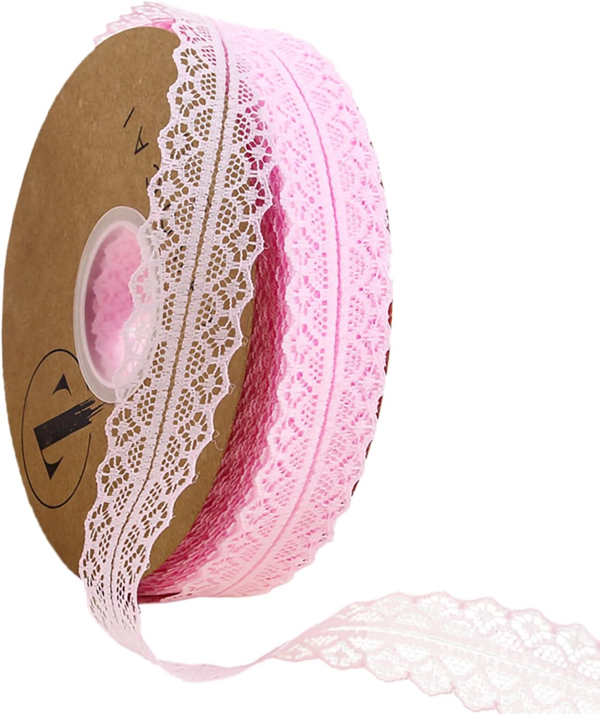 BAYUE Lace Trim Ribbon 1.2 Inch Wide×50 Yards lace Fabric Vintage Pattern Roll Ribbons - Perfect for Gift Wrapping, Crafts,Flower Design,Sewing, and Party Decorations(Cream Pink)