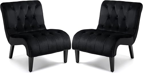 Miniatura 12 de AVAWING Juego de 2 sillas decorativas sin brazos, sillas tapizadas con botones copetudos para sala de estar con patas de madera, cómoda silla de