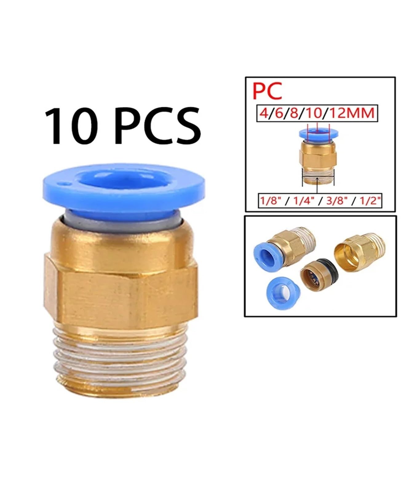 10 PC pneumatische Anschlüsse PC 4/6/8/10mm Gewinde(PC12-04)