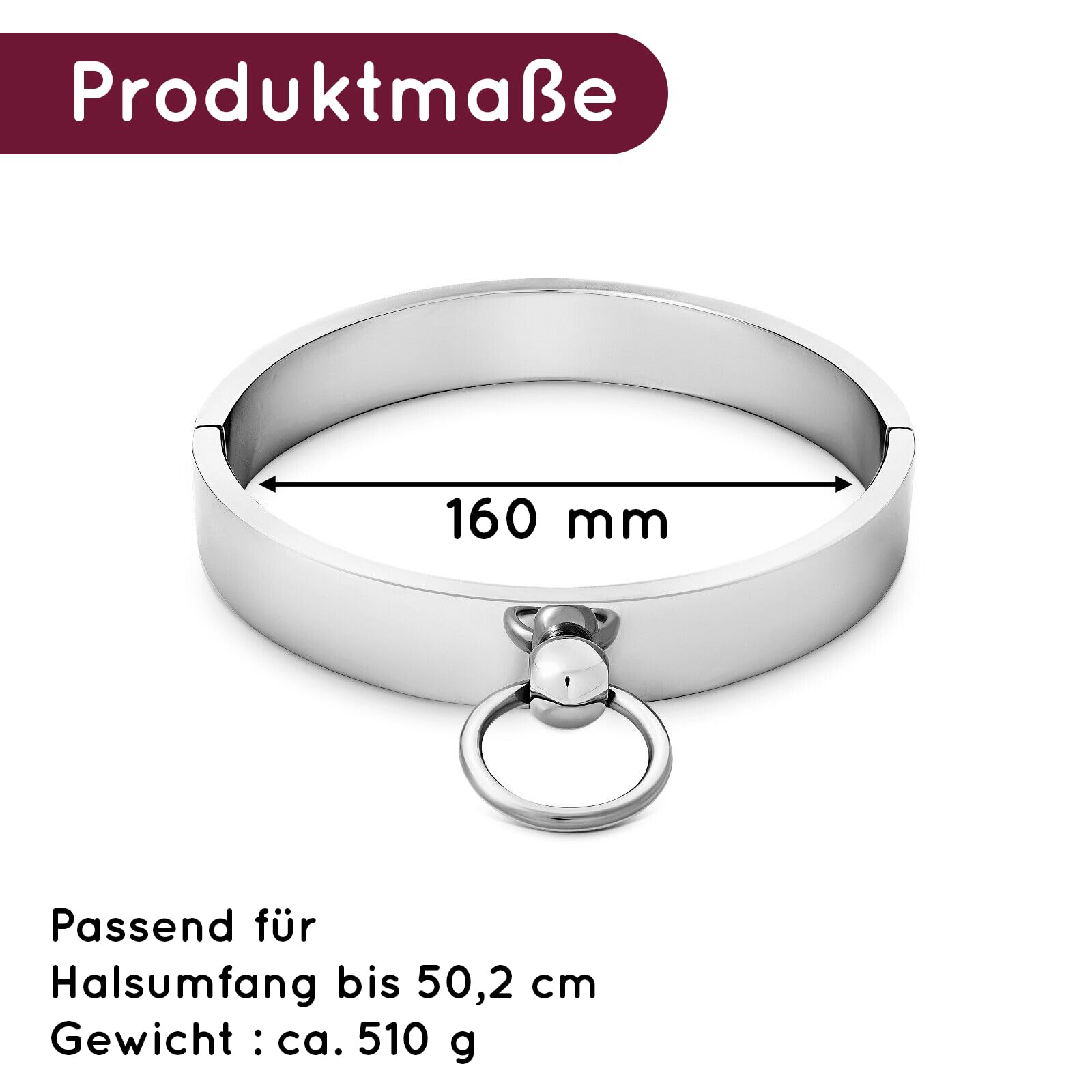 Collier ras de cou en acier inoxydable BDSM SM avec joint torique HB01 diamètre intérieur 160 mm