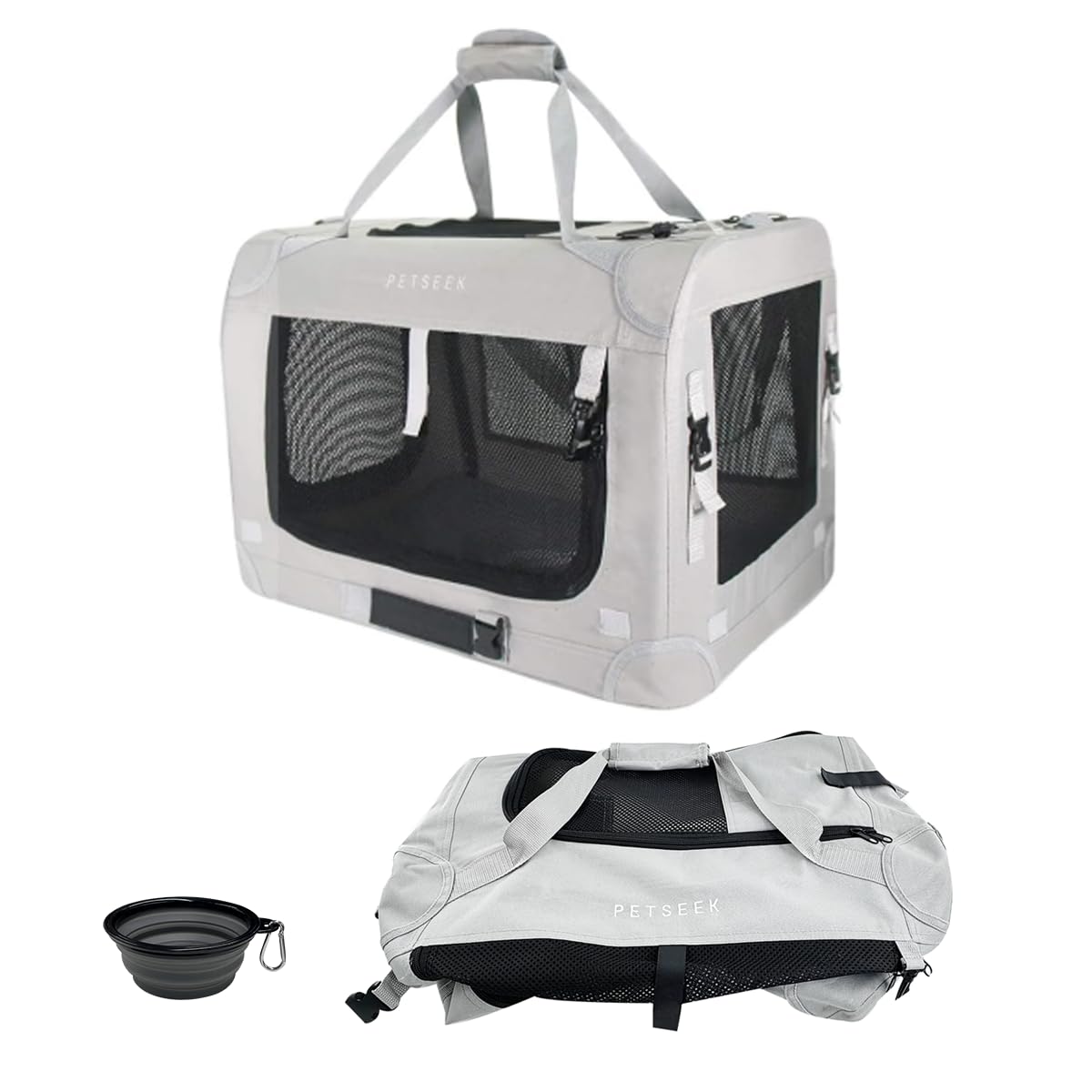 Extra Large Cat Carrier Soft Sided, Portable Small Dog Carrier for 2 Cats, 24"x16.5"x16" Car Travel Folding Comfortable Design, Grey with Another Cover
