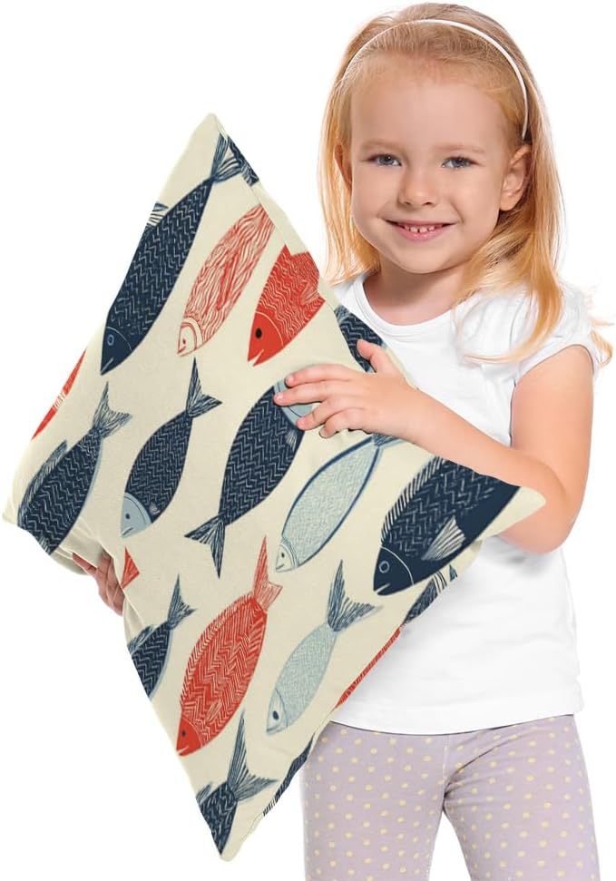 Moslion Fish Pillows Decorative Throw Pillow Cover Fish in The Ocean Pillow Case 18x18 Inch Cotton Linen Square Cushion Cover for Sofa Bed Blue Red - Image 2