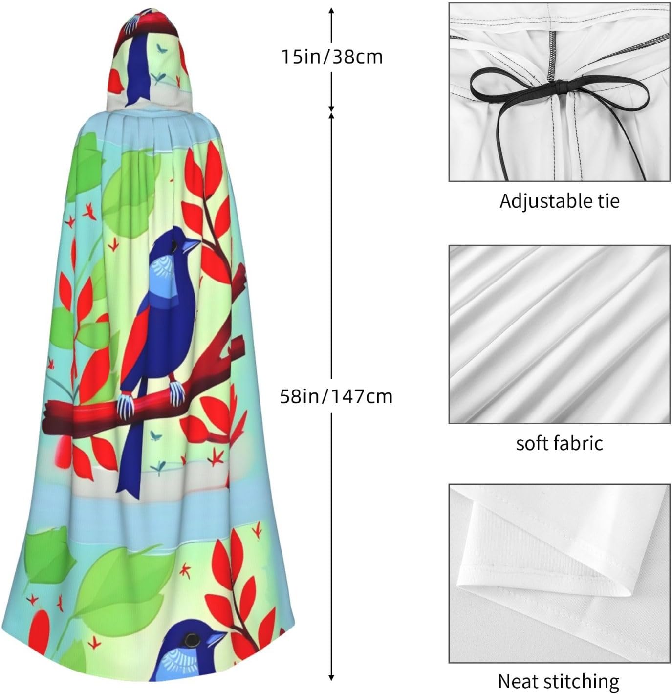 Red Leaf Bird Men Women Halloween Role Play Party Decoration Hooded Poncho