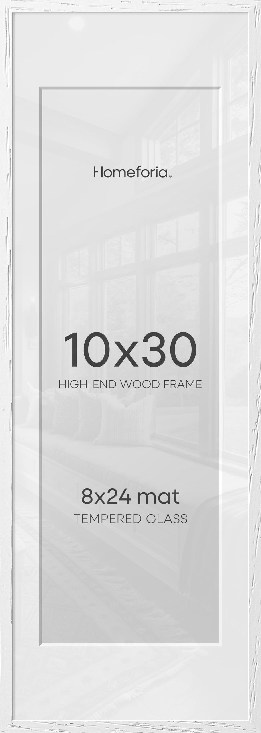 Homeforia 10x30 White Oak Picture Frame, High-End Wood, 8x24 Mat, Glass | High End Solid Oak Wood, Tempered Glass, Acid-Free 8x24 Removable Mat, 10x30 Edge-to-Edge Display 30x10, Wall Kit, Set Of 1