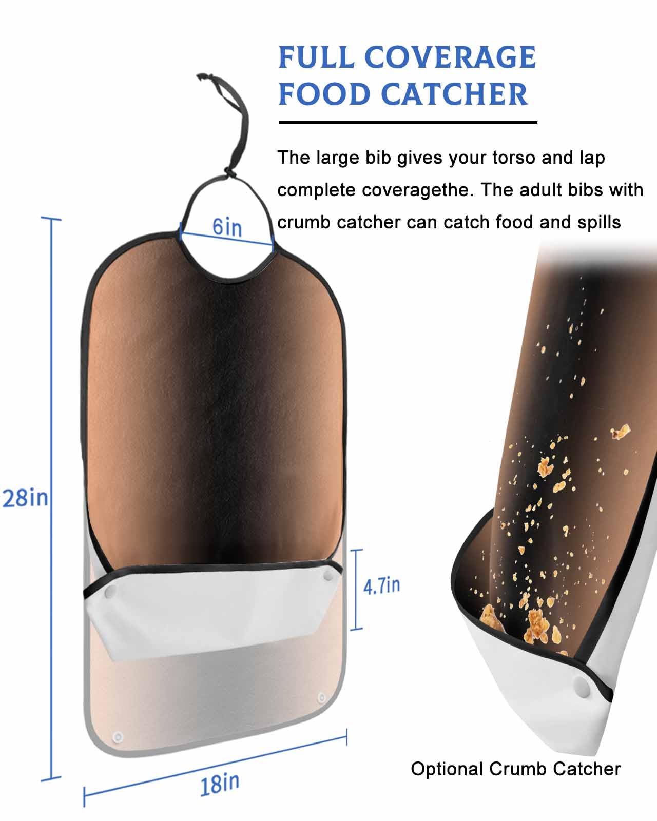 LEOKOTI LightSalmon Black Ombre Adult Bibs for Eating, Waterproof Bibs with Food Catcher & Adjustable Snap Closure, Modern Gradient Abstract Art Washable Clothing Protectors Adult Bibs for Elderly