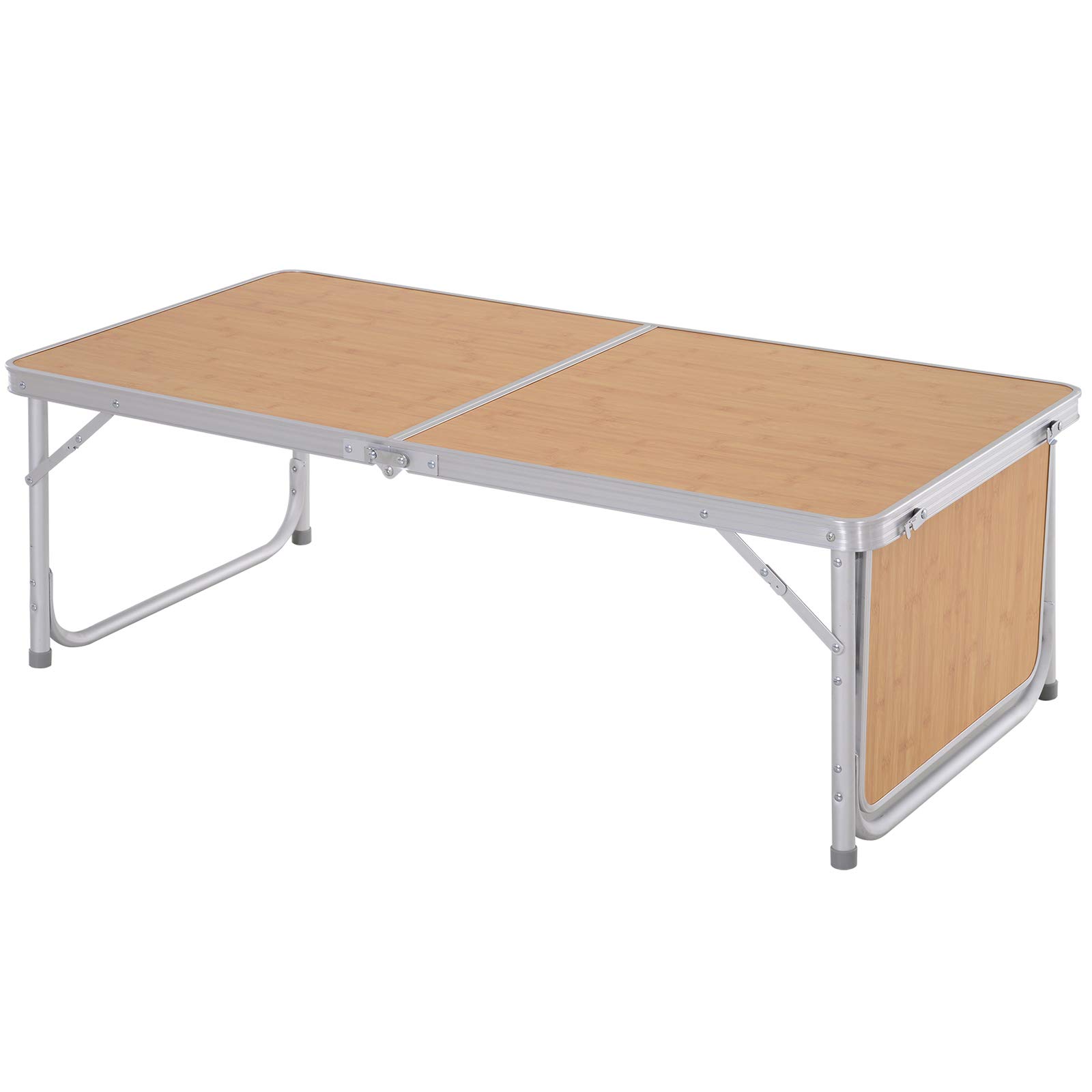 Outsunny Mesa Plegable de Camping Portátil con ala Abatible Mesa de Picnic de Encimera MDF Estructura Ligera de Aluminio Carga 30kg Altura Ajustable 153x60x39/71 cm