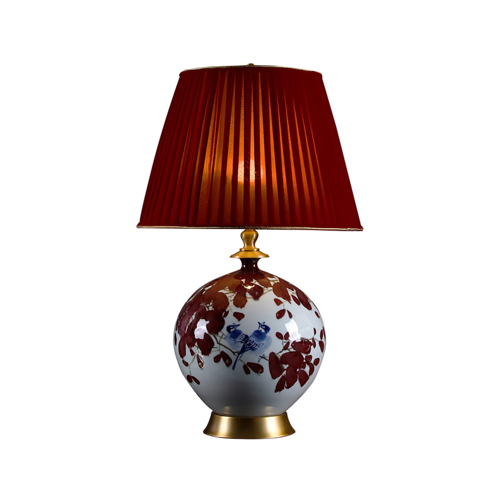 asdchZen Bedside Table Lamp For Bedroom Nightstand - Ceramic Lamp For Living Room, Red Night Stand Light Lamp With Linen Shade, Modern Bedroom Lamp-Button-40 * 66Cm,Button Switch-40 * 66cm