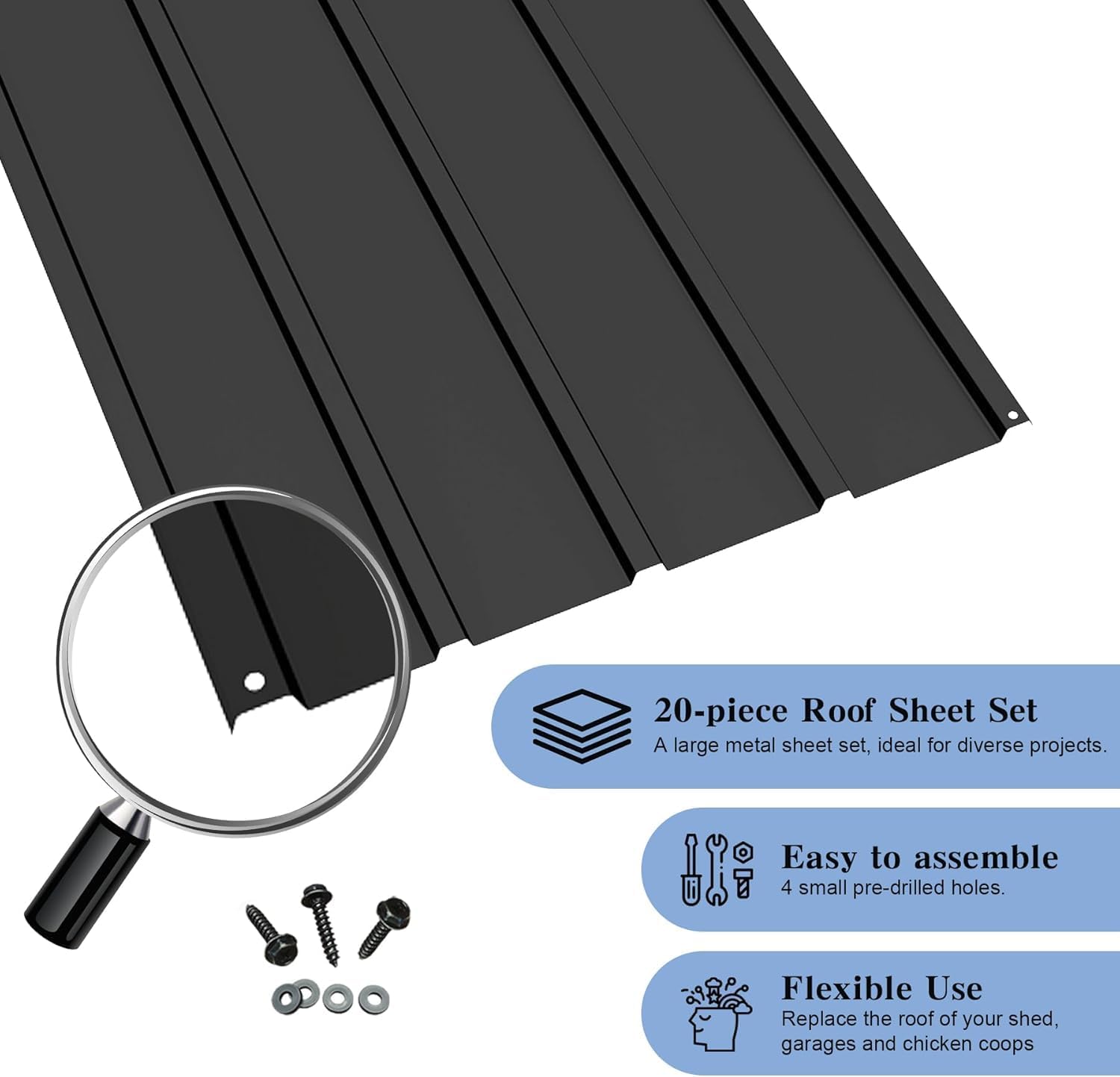 GOWE 20 PCS Metal Roofing Panels, Galvanized Steel Corrugated Roof Panels Waterproof Heavy Duty Metal Siding Panels with Screws for Pergola Gazebo Garage Sheds Mobile Home (Grey)