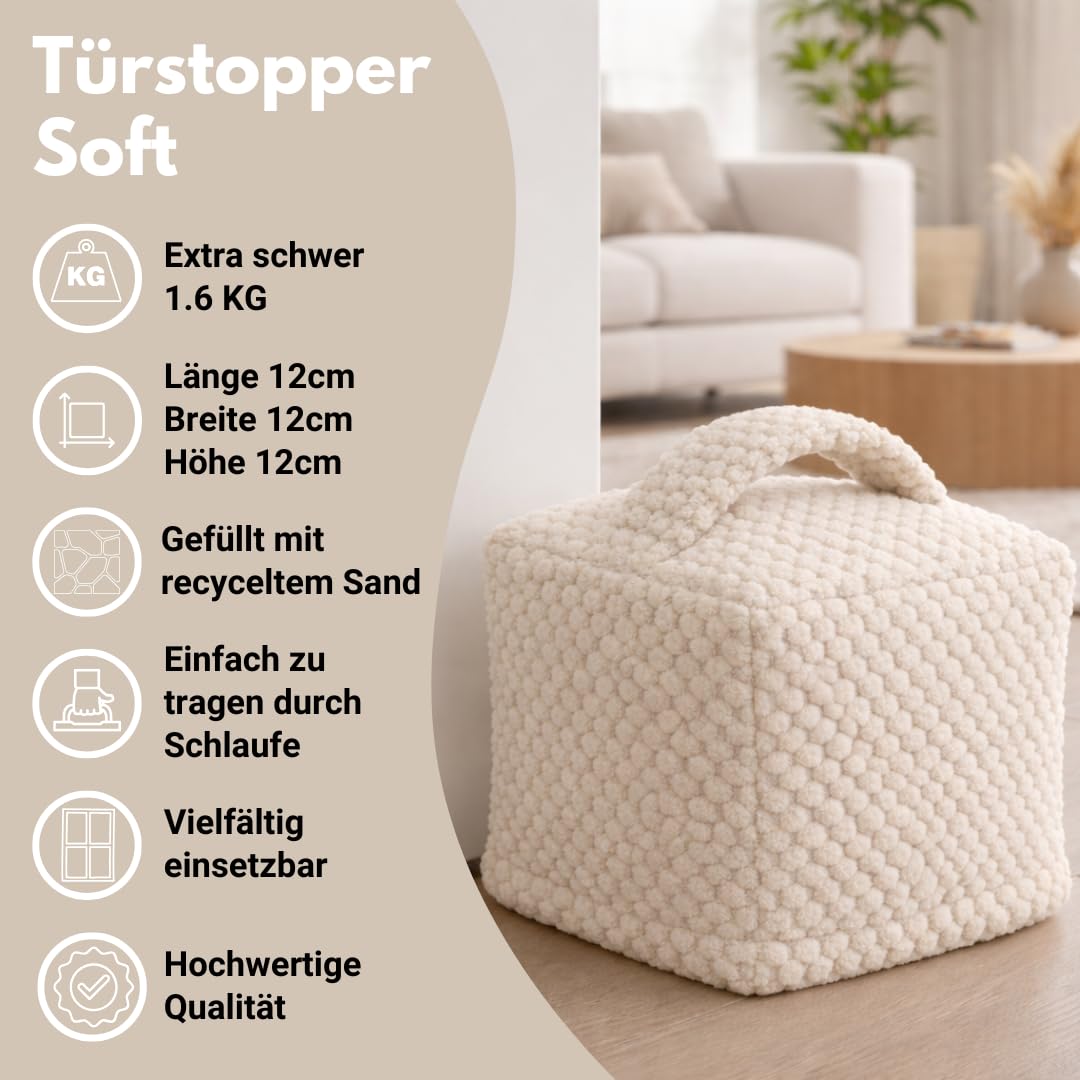 TALIDA Fermaporta in tessuto a nido d'ape, 1,6 kg, con manico, rivestimento lavabile, con chiusura lampo, pesante, aspetto moderno, sacco di sabbia (2, beige)