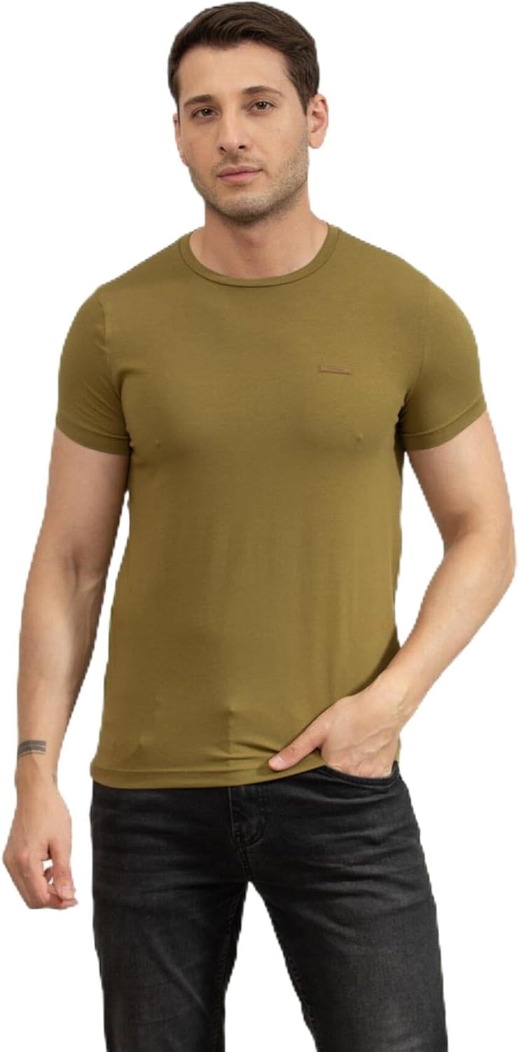 Calvin Klein Erkek Bisiklet Yaka T-Shirt, Yeşil, L Beden