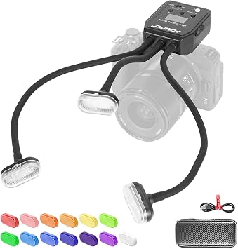 Fomito Triple Head Macro Flash - Universal Hot Shoe, 8-Level Brightness, 9-Stop LED Focus Assist, USB-C Rechargeable 2000mAh - 17.52inch