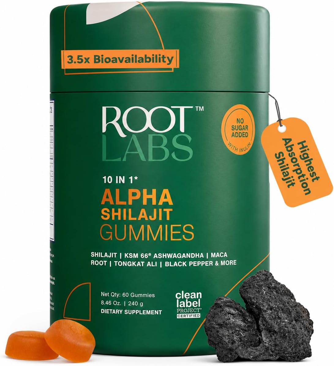 ROOT LABS 10-in-1 Alpha Shilajit Gummies | 400 mg Pure Himalayan Shilajit with Tongkat Ali & Maca Root | Shilajit for Men & Women | ShilAbsorb Bioavailability Tech | Sugar-Free, Vegan | 60 Gummies