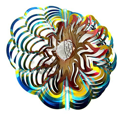 Whirligig 3D Wind Spinner Hand Painted Stainless Crystal Sun (12" Inch, Multi Color)