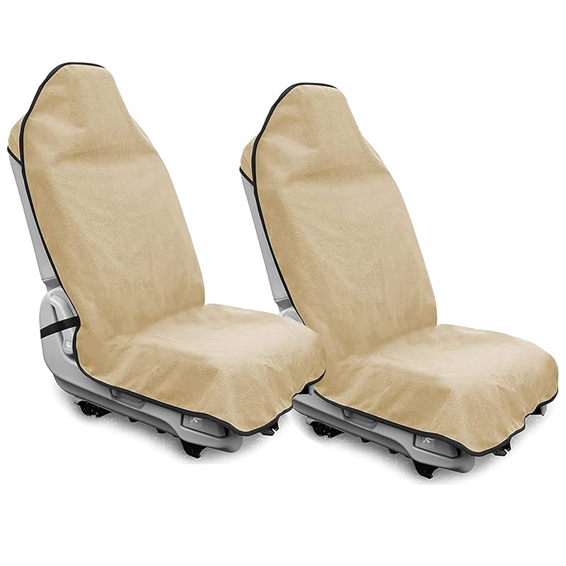 Capa Protetora Impermeável para Banco Dianteiro de Carro com Tecido Toalha e Base Antiderrapante DECKALY, Off-White, 2 unidades