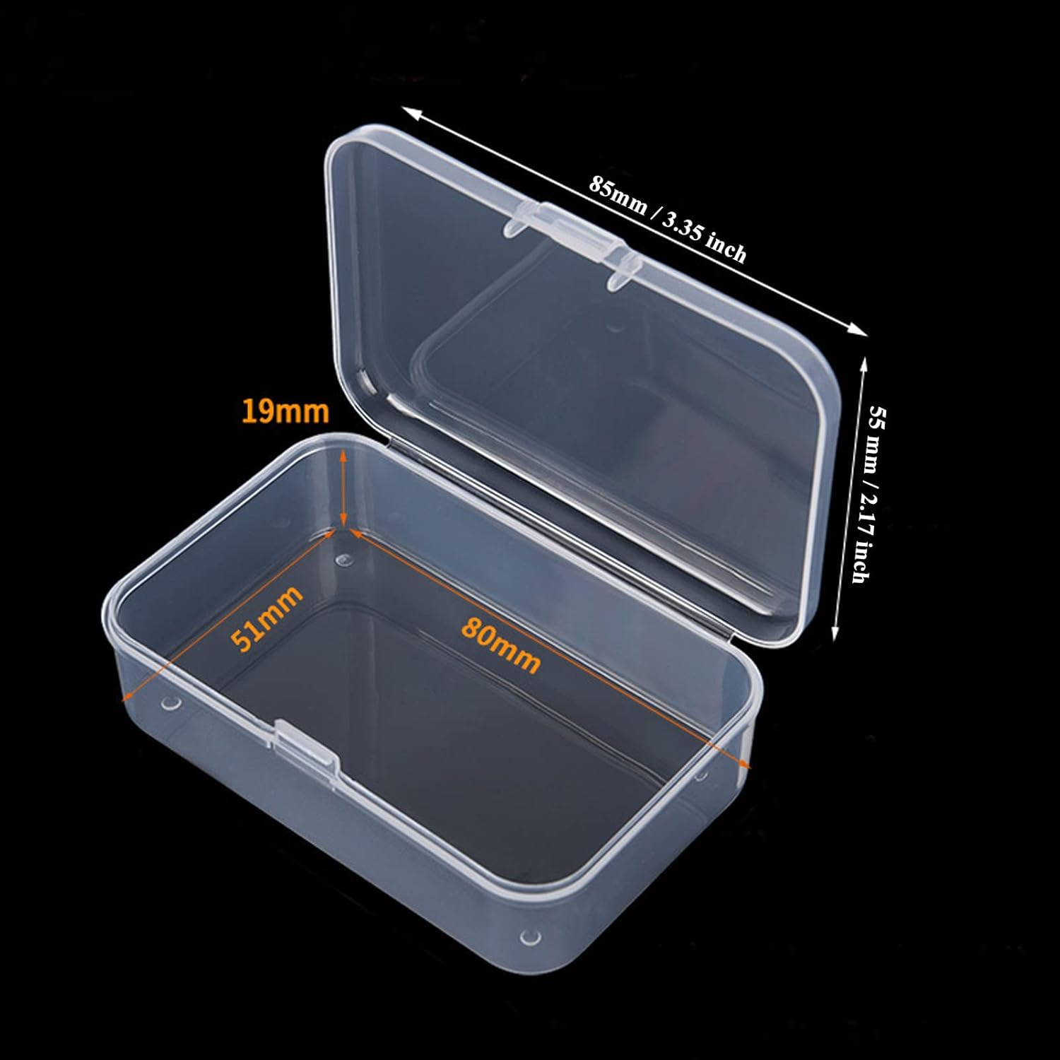 100 pack rectangular clear plastic storage containers box with hinged lid for beads and other small craft items (3.35 x 2.17 x 0.98 inch)