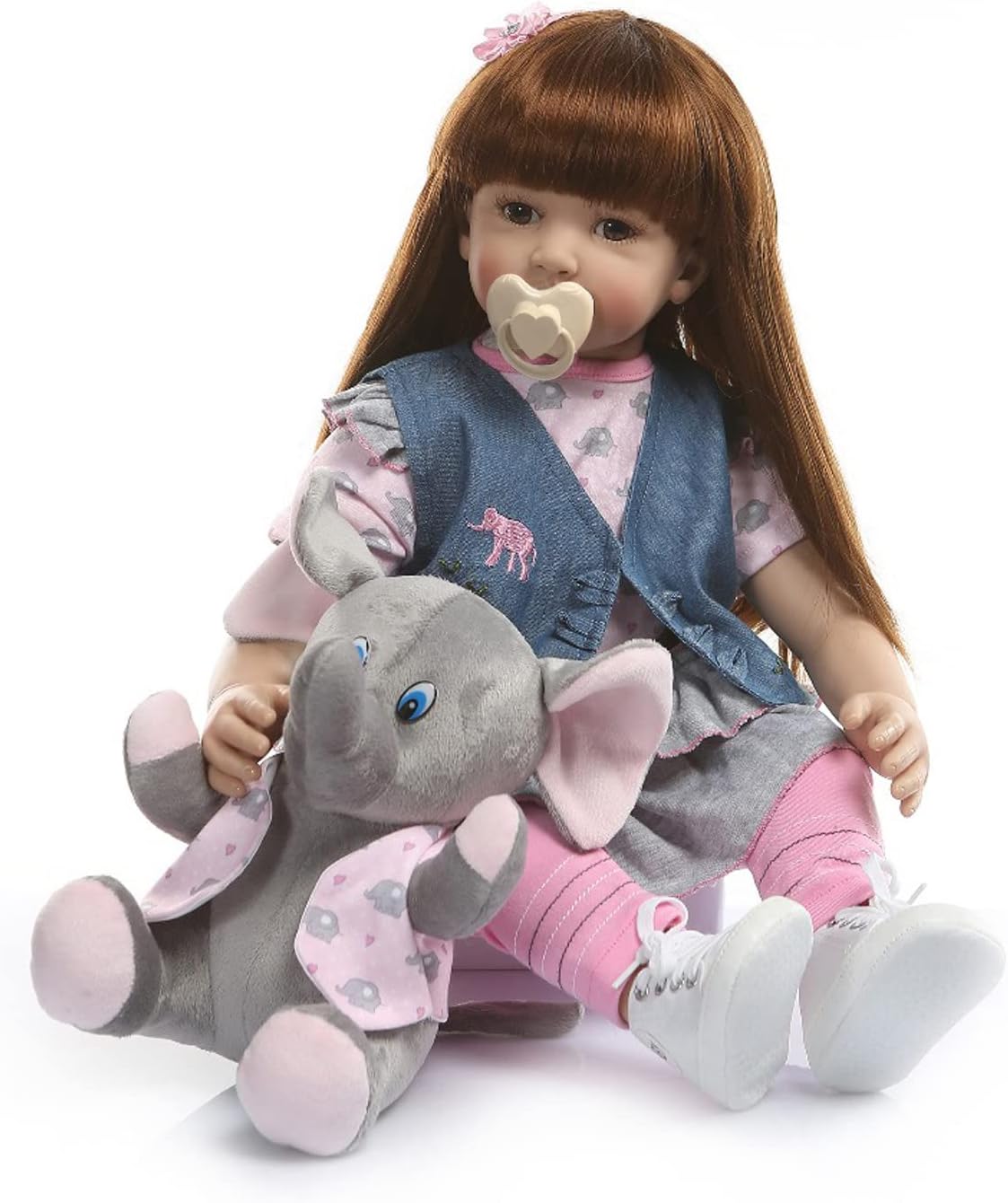 TERABITHIA 24 inch 60cm So Truly Big Size Reborn Princess Toddler Dolls in Silicone Vinyl Real Handmade Long Hair Stuffed Cloth Body Newborn Girl Doll Children Birthday Xmas Gift