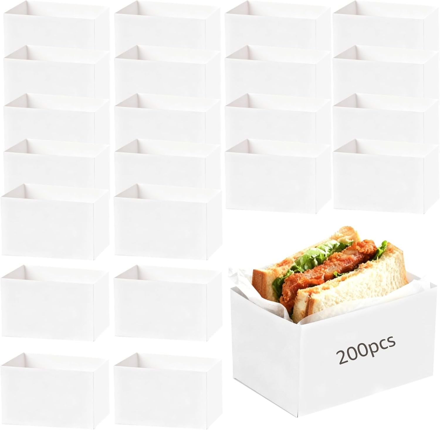 Varku 200 Pcs White Kraft Sandwich Packaging Boxes, 4.7x3.1x2.8 in Take Out Food Containers, Perfect as Mini Burger Boxes, Food-Safe Kraft Paper Boxes for Sandwiches, Pastries, and Desserts