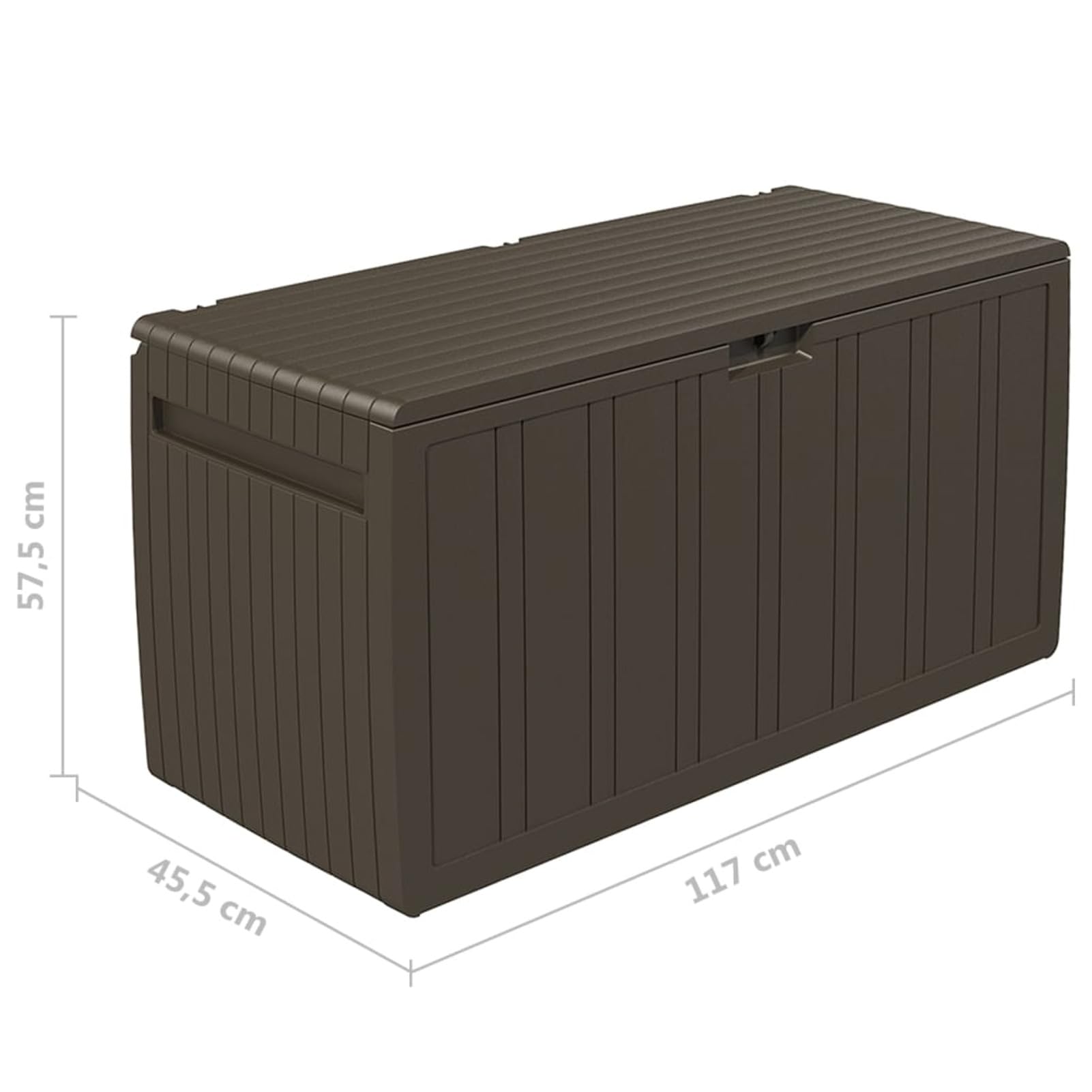 Homgoday Baúl mueble contenedor cojines marrón 117 x 45,5 x 57,5 cm 270 L, muebles baúles y baúles, contenedor de jardín, porta herramientas de jardín, puf de exterior, baúl de exterior
