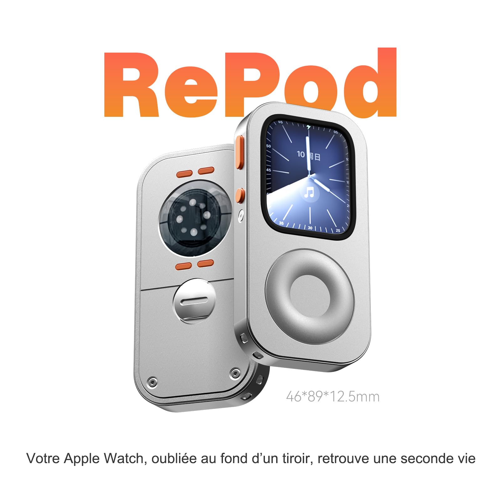 Coque de Protection en Alliage d'Aluminium Style Rétro iPod pour Apple Watch Series 7/8/9, avec Molette de Clic, Kit Music Player Compatible avec AirPods, pour iWatch 45 mm