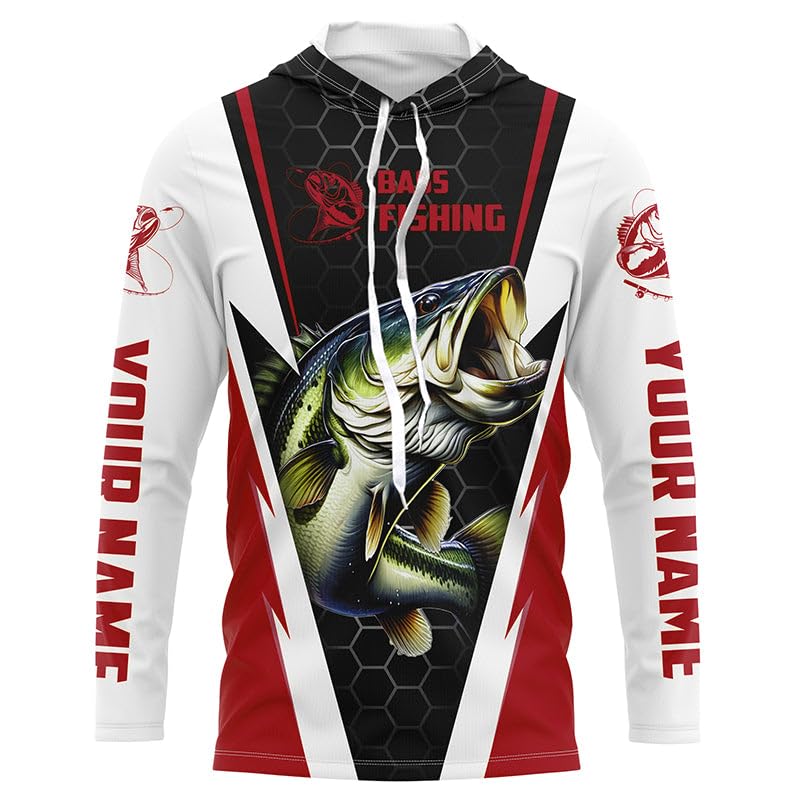 Personalized Custom Largemouth Bass Fishing Jerseys - Bass Tournament Long Sleeve Fishing Shirts | FireBrick Red FI37983