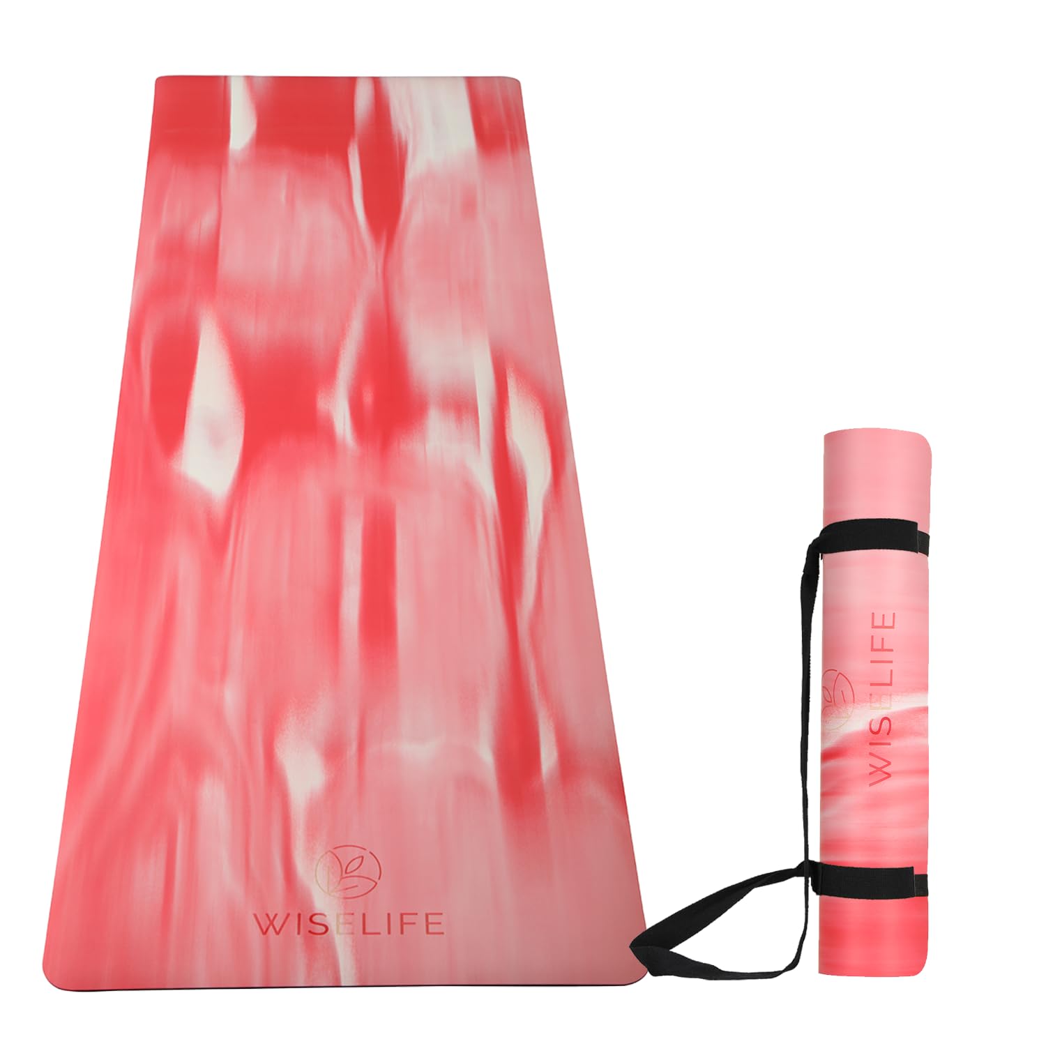 WiselifeSuede & Natural Rubber Yoga Mat/Cork yoga mat + Carry Strap (5MM | Extra Large Extra Wide | Anti skid Anti slip) for Yoga & Workout (PU Pink Marble)