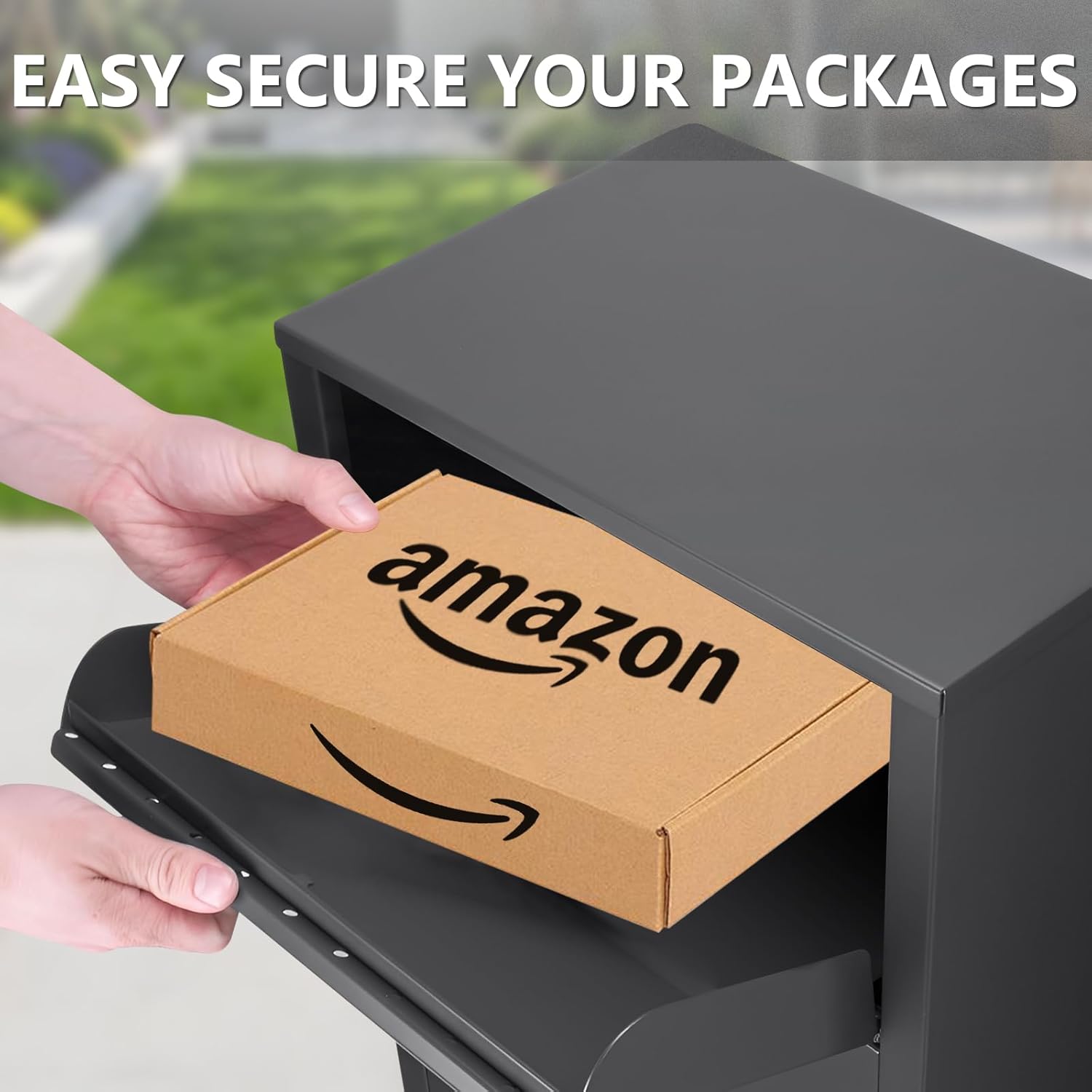 Package Delivery Boxes for Outside, Large Lockable Anti - Theft Metal Parcel Drop Box, Galvanized Steel Secure Package Mailbox for Porch, Fence, Curbside (15.5''L x 10.5''W x 41.3''H, Black)