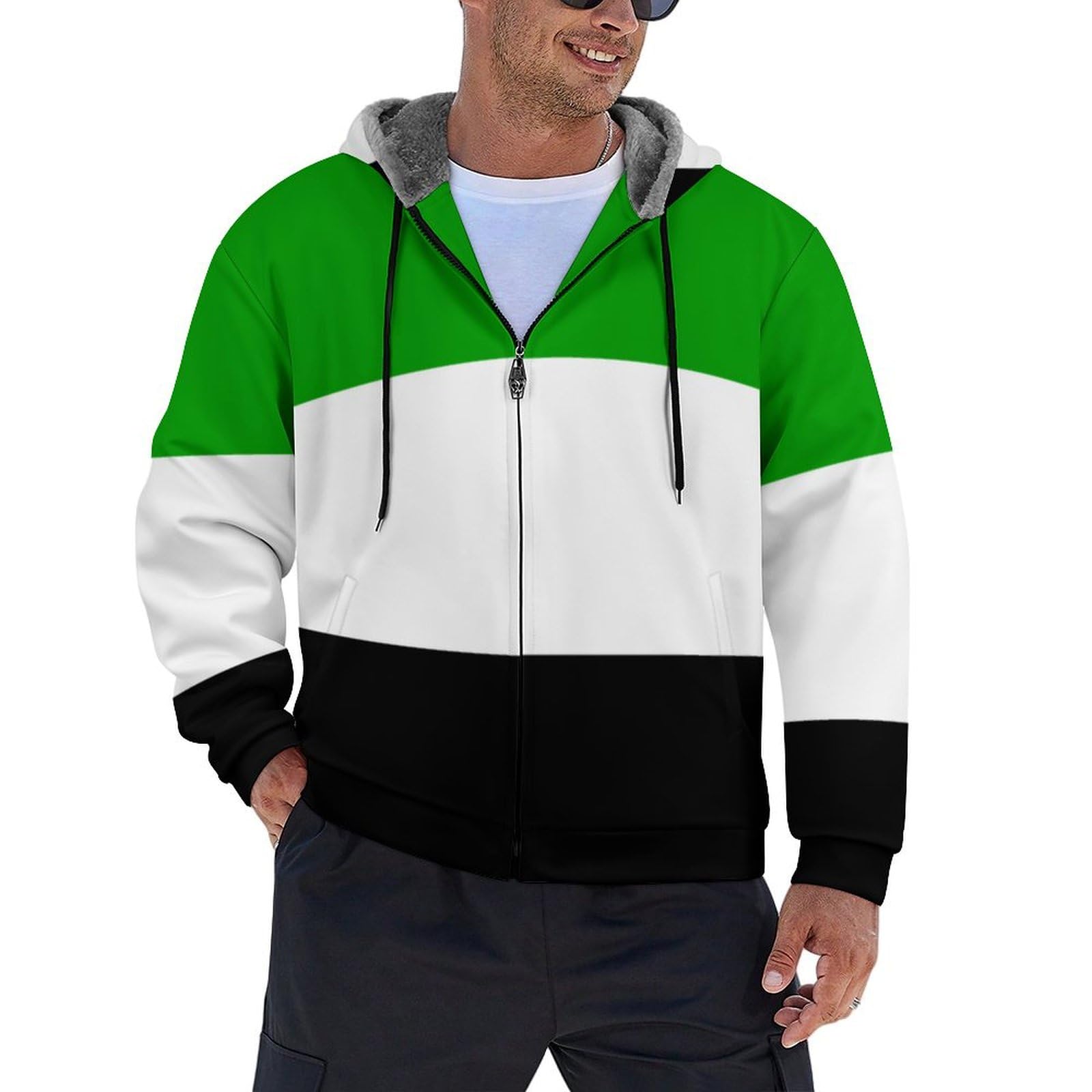 Manteau parka imprimé drapeau sweat à capuche zippé hommes - 8