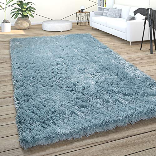 Paco Home Teppich Wohnzimmer, Schlafzimmer/Hochflor Shaggy in versch. Designs Farben und Größen, Grösse:140x200 cm, Farbe:Türkis 2