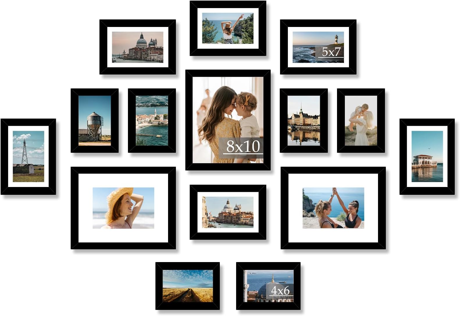 15 Packs Picture Frames Collage Wall Decor for Wall Hanging or Tabletop Display, Gallery Wall Frame Set for Family, Multi Sizes Photo Frames Collage Including 3Pcs 8x10, 6Pcs 5x7, 6Pcs 4x6, Black