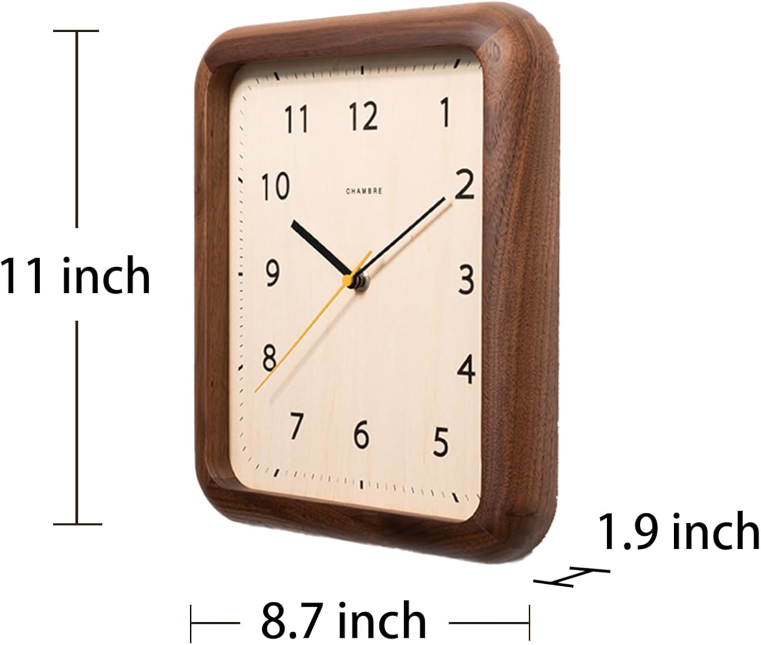 Wooden Wall Clock Japanese Handcrafted Solid Wood Clock Silent Non-Ticking Battery Operated Modern Decorative for Living Room Bedroom Office Book Clock CH-074 (Walnut)