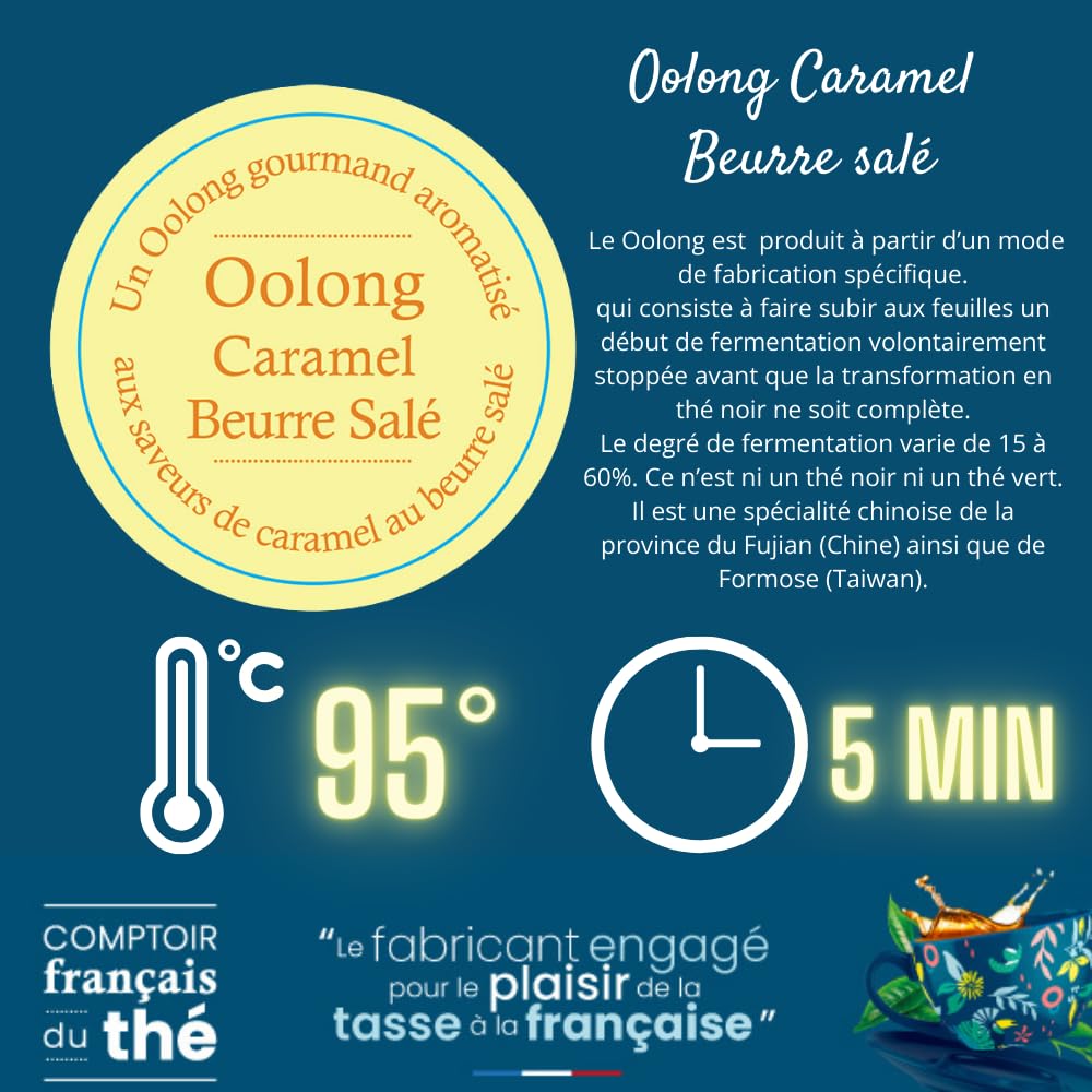 2x100g de Thé semi-fermenté - Oolong Caramel COMPTOIR FRANÇAIS DU THÉ | Notes de au caramel beurre salé - Très gourmand, notes de caramel beurre salé - Thé en vrac, sachet zip refermable